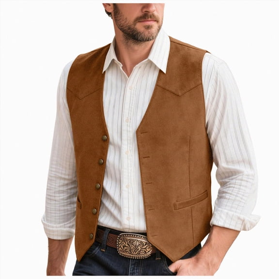 Gvdentm Men's Suede Leather Vest Cowboy Western Waistcoat Casual Slim Fit Suit Vest