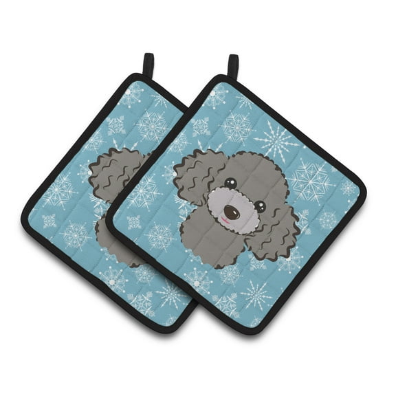 Carolines Treasures BB1693PTHD Snowflake Silver Gray Poodle Pair of Pot Holders , 7.5HX7.5W, multicolor