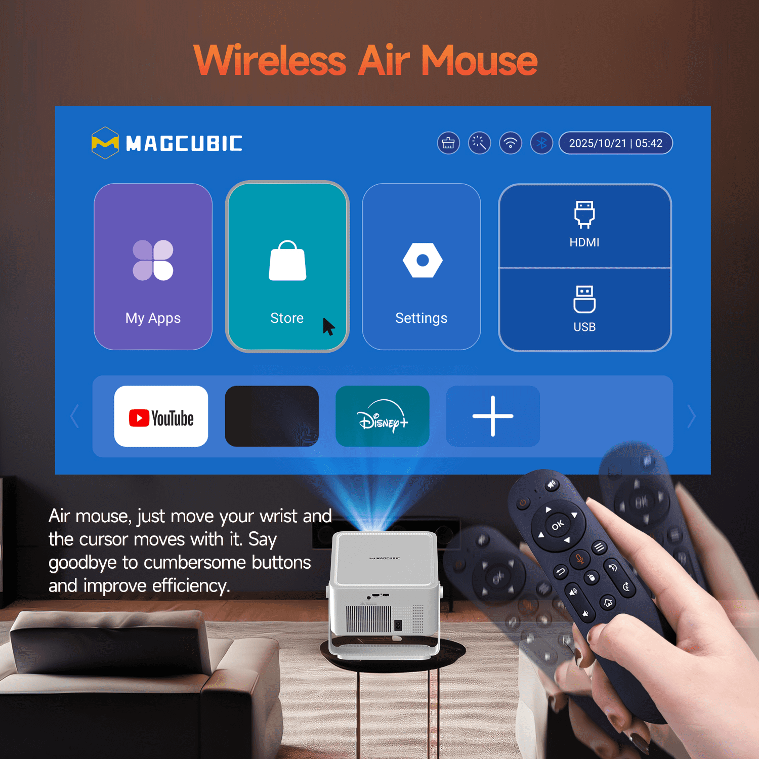 Magcubic 8K Support 1080P Native Android 14 Smart Projector with Auto Focus, 1100 ANSI, WiFi 6, 12W HiFi Stereo, HDR10+, 1.0:1 Throw Ratio for Home Theater & Gaming HY450MAX