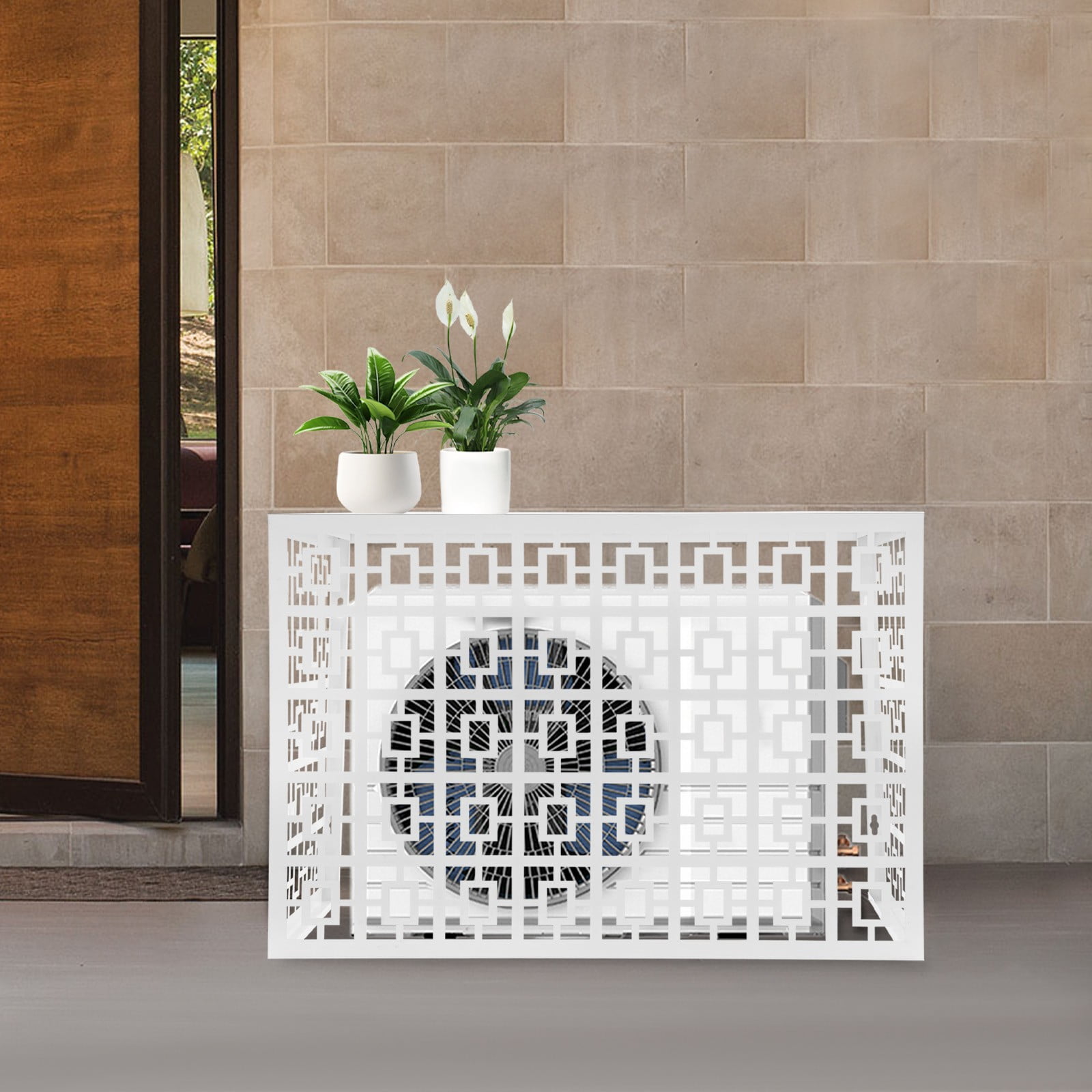 Decorative AC Fence, 39.37x27.55in Aluminum Screen, White Baking Paint, with Storage Top, for Pool Equipment & Generators
