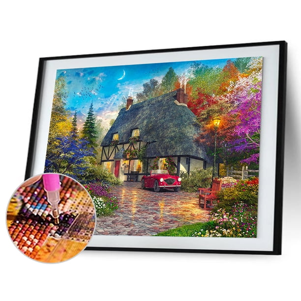 Cuadros Decorativos Pintura de diamante 5D Casa rural Kit de diamantes de imitación de taladro redondo completo (WT981) Tmvgtek embutido en tela