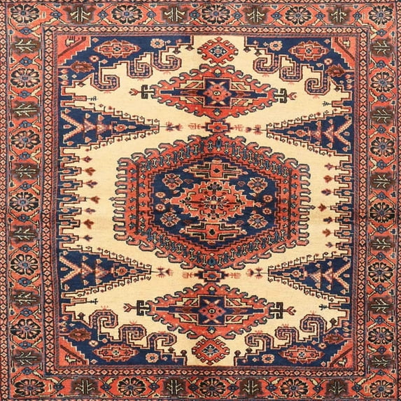 Ahgly Company Indoor Square Traditional Tangerine Pink Persian Area Rugs, 4' Square