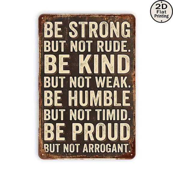 2D Flat, 1pc Vintage Metal Wall Plaque with Strength Kindness Humility Pride Slogans - 8x12 Iron Sign Suitable for Home Office Decor, Inspirational Wall Art Signage, Ideal Gift for / Use