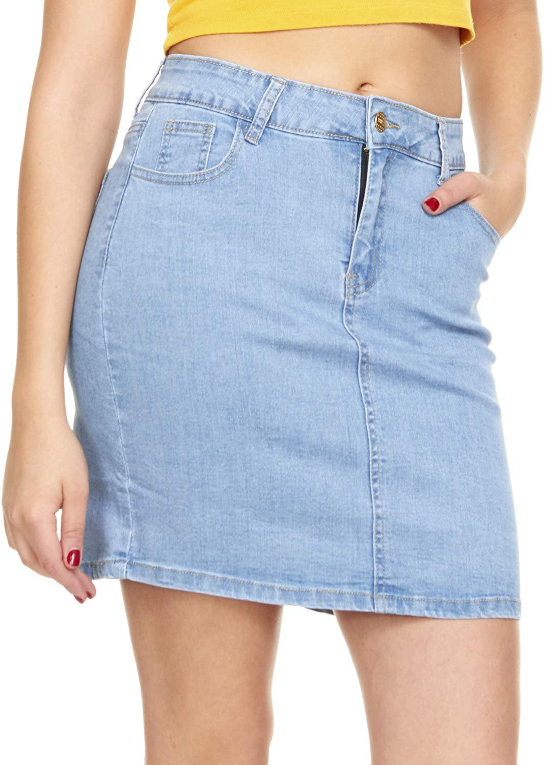 medium length jean skirts