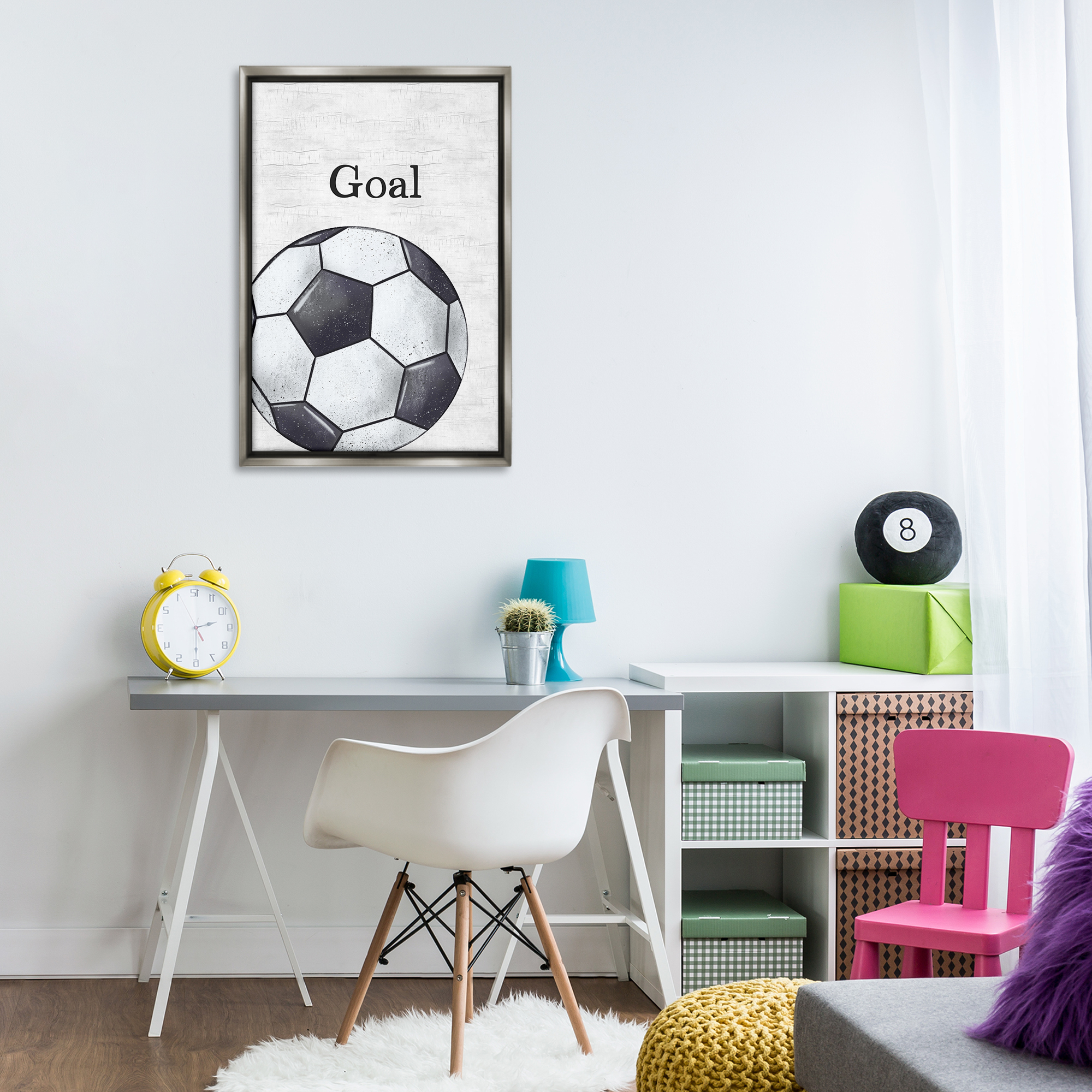 Stupell Industries Soccer Ball Goal Sports Painting Gray Floater Framed Canvas Art Print Wall Art, 21 x 31