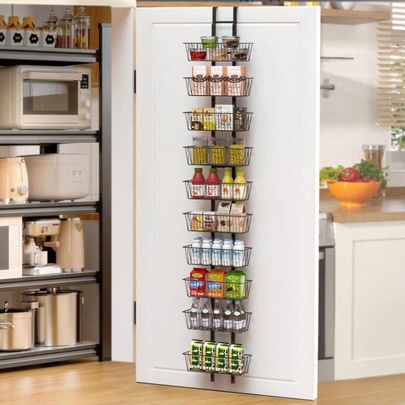 10 Tier Over The Door Pantry Organizer Over The Door Spice Rack With Adjustable Baskets Metal Hanging Door Pantry Organizers And Storage For Kitchen Bathroom Bedroom Black