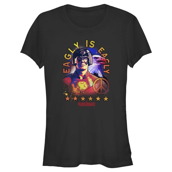 Junior's Peacemaker Eagly is Bestie Graphic Tee Black Large