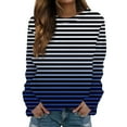 thumbnail image 2 of Women's Black and White Striped Long Sleeve Shirt, Casual Round Neck Blouse Tops, Printed Sweatshirt Style Blouse for Women, 2 of 5