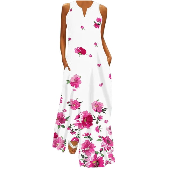 SEMPAI Up to 60% Off Tank Dresses Womens Dresses Sleeveless V-Neck Print Long Sundresses For Women 2025 Comfy for Christening Women Dresses