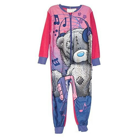 Girl's Music Patchwork Teddy Bear Fleece Pajama Sleeper, Size 4/5