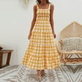 thumbnail image 2 of Women's Retro Plaid Smocked Dress Spaghetti Strap Flounce Long Dress, 2 of 9