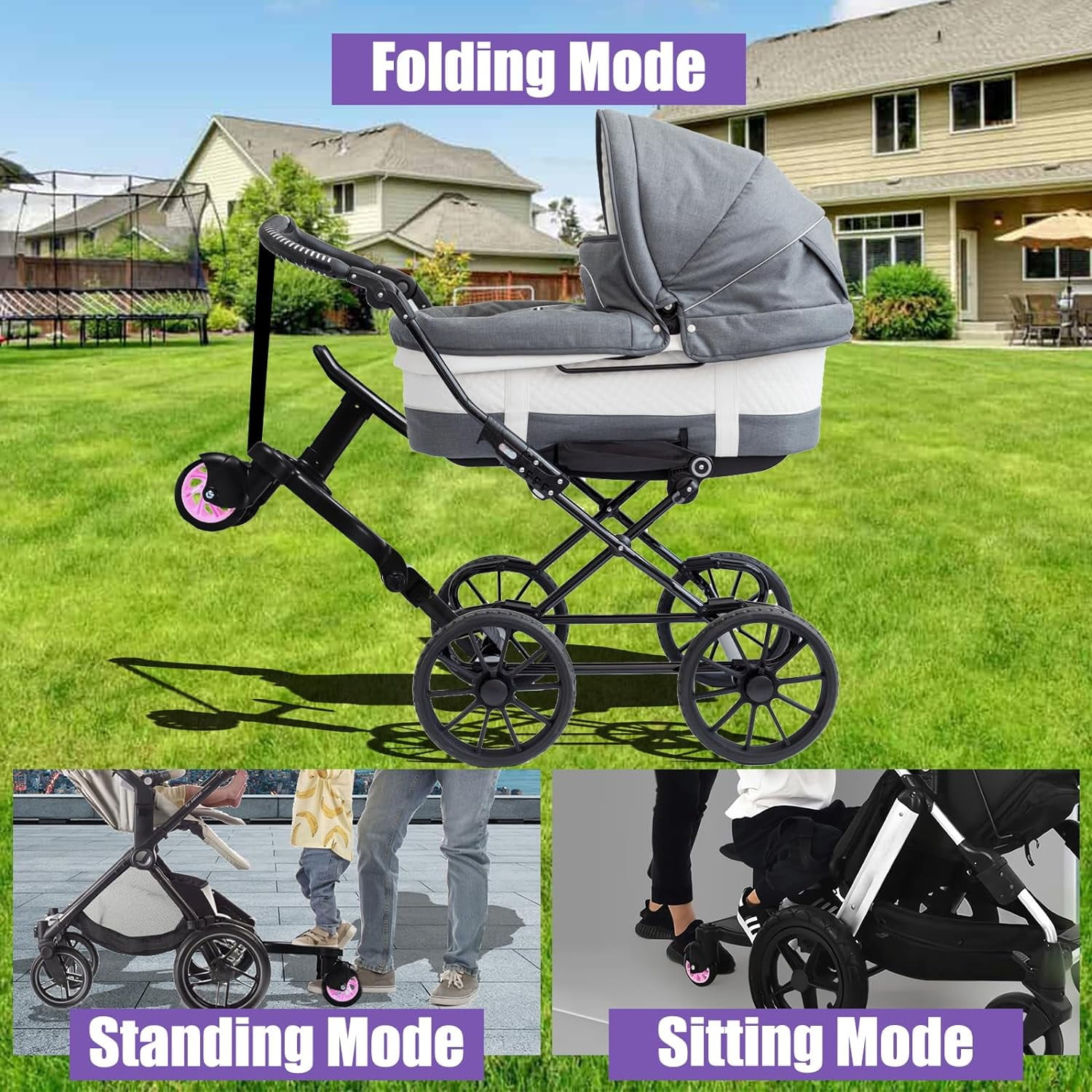 Yolispa Universal Kids Stroller Board with Detachable Seat Ride Board Standing Platform, Glider Board Fits Most of Pushchair & Buggies,Rider Holds Children up to 55lbs