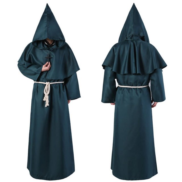 Disfraz de monje medieval, disfraz de sacerdote mago, disfraz de Halloween, disfraz de cosplay de túnica de muerte