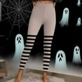 thumbnail image 5 of Feancey Tummy Control Halloween Leggings for Women Seamless Scrunch Butt Yoga Pants Vintage Striped Print Workout Tights Milk Silk Soft Skinny Pants Beige S, 5 of 10