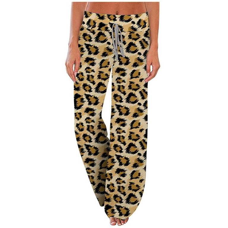 Bigersell Stretch Ripped Skinny Pants Full Length Pants Women s Comfy Casual Pajama Floral Print Elastic Waist Lounge Wide Leg Pants Ladies Modern