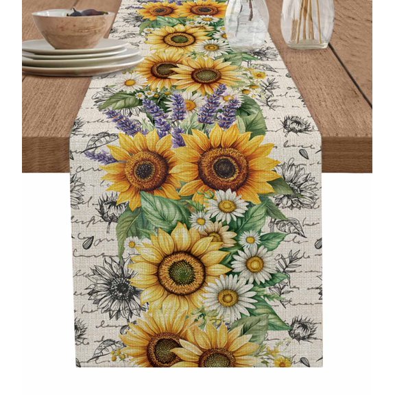 Hokiten Table Runners 48 Inches Long Dress Scarves, Sunflower Farmhouse Kitchen/Dining Table Runner, Short Coffee Tablerunners, Summer Botanical Lavender Farmhouse 13x48 Inch