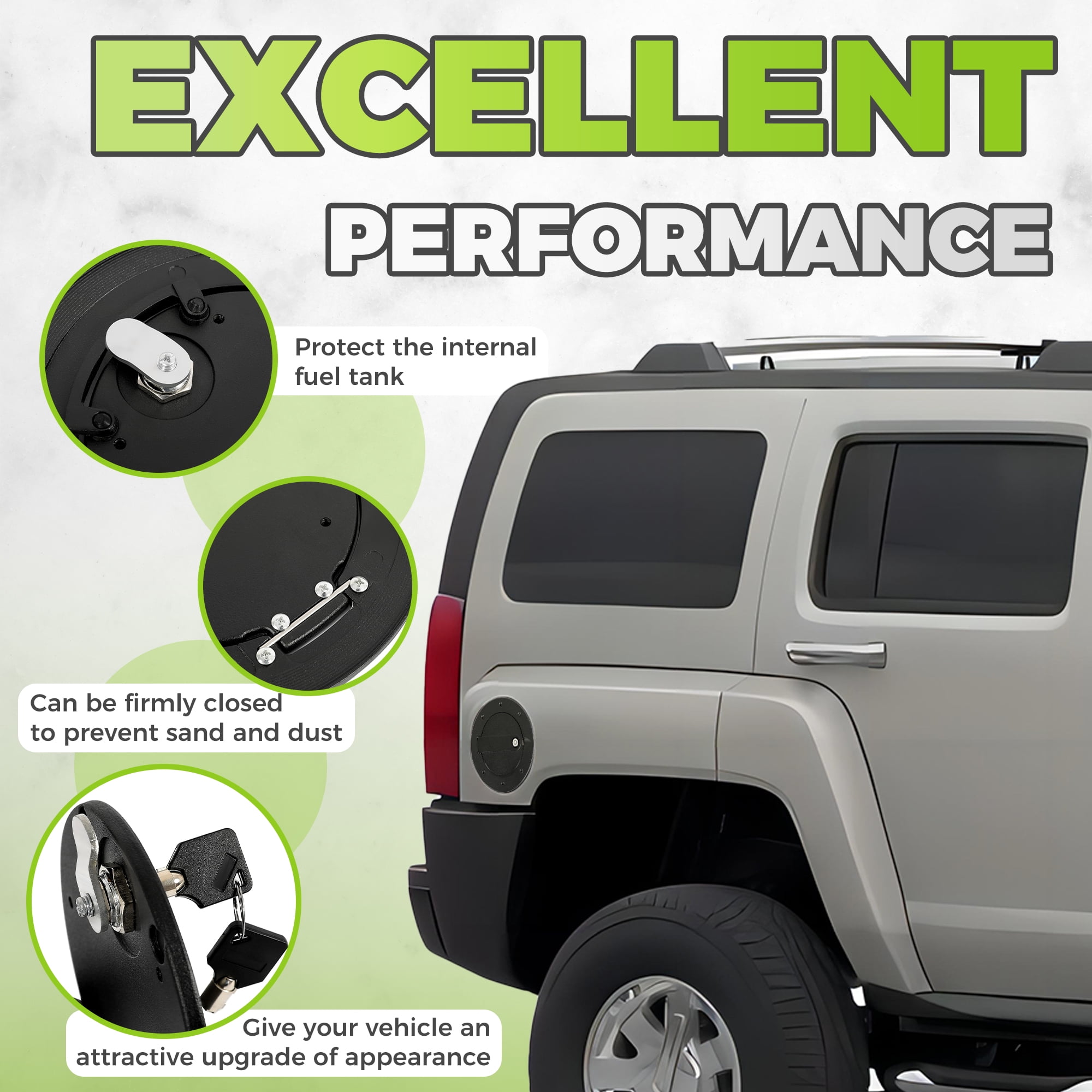 Kojem Locking Fuel Door for 2006-2010 Hummer H3 H3T Gas Cap Cover with Lock Aluminum Exterior Accessories