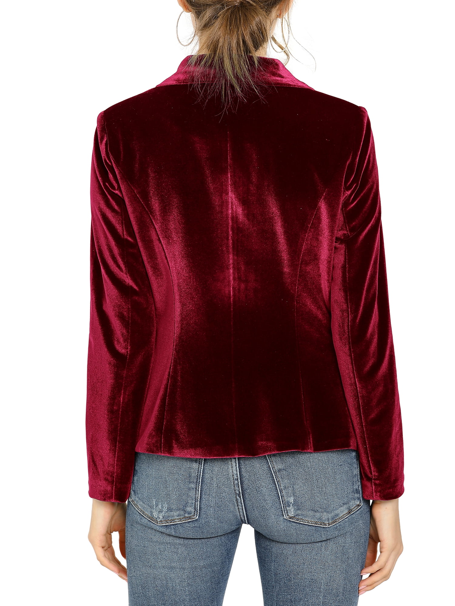 DARING DIVA Women's Velvet Office Coat Solid Shawl Collar Blazer L Wine Red