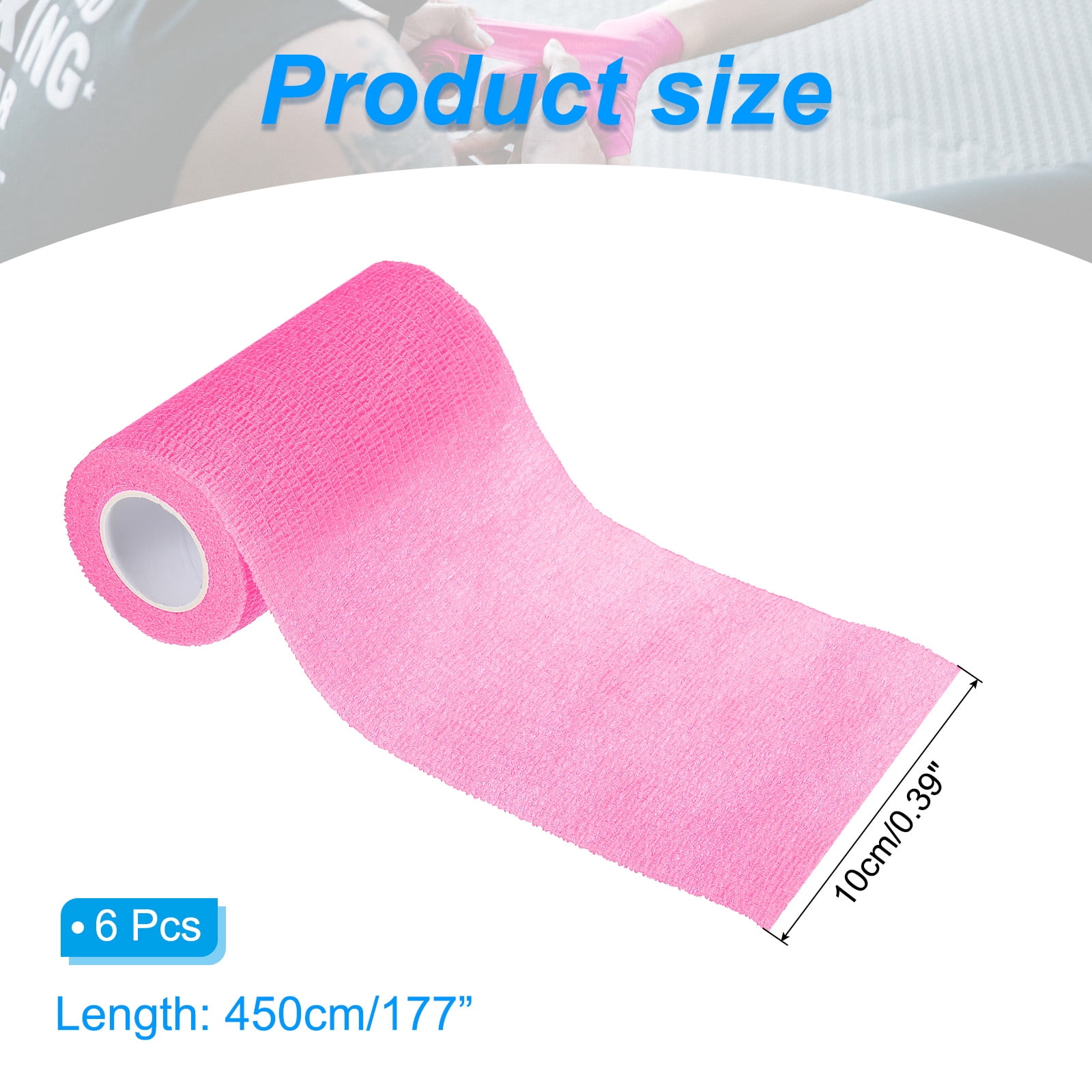 4" x 177" 6 Pcs Self Adhesive Bandage Wrap Elastic Self Tape Sport Bright Pink