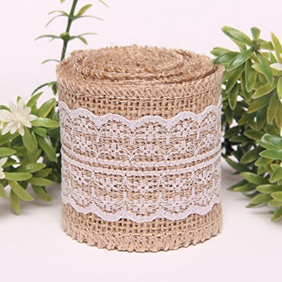 BESTYASH Decorative Hessian Burlap Ribbon with Elegant Lace Trim for Wedding, Home, Decorations
