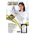 thumbnail image 1 of AEC White Lab Coats with 3 pockets, knitted collar and sleeves. Unisex L Size Disposable Polypropylene Lab Coats. Disposable Lab Coats Pack of 10, 1 of 1