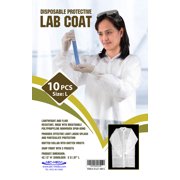 AEC White Lab Coats with 3 pockets, knitted collar and sleeves. Unisex L Size Disposable Polypropylene Lab Coats. Disposable Lab Coats Pack of 10