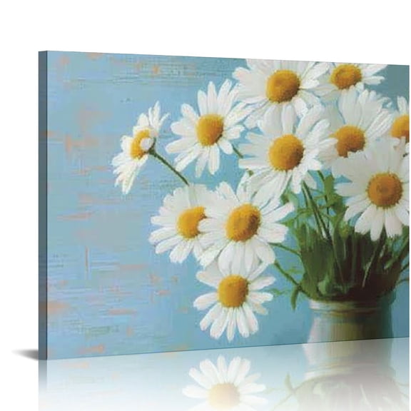 BCIIG Canvas Wall Art Hanging Canvas Pictures  Elegant Spring Daisy Flowers Wall Decorations Art  for Living Room Bedroom Bathroom Home Decor  20x16in