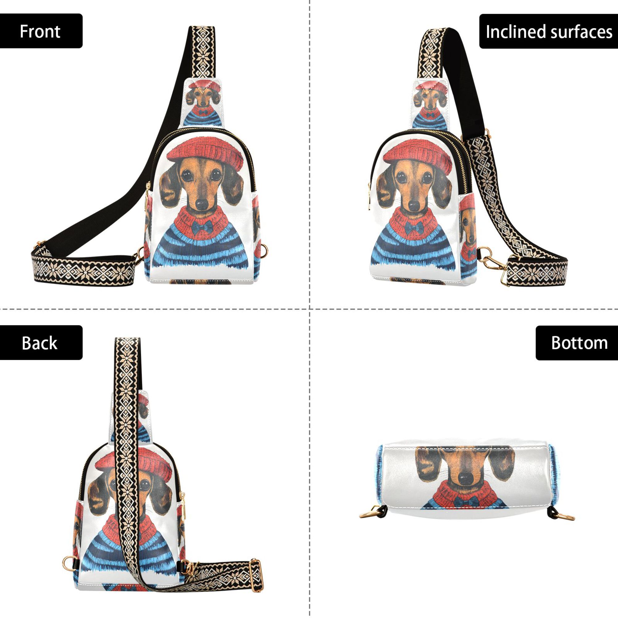 FORMRS Womens Crossbody Sling Bag Travel Daypack Shoulder Chest Backpack, Cute Dog Artist