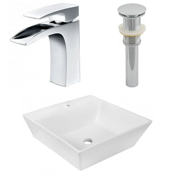 16.5-in. W Above Counter White Bathroom Vessel Sink Set For 1 Hole Center Faucet AI-26387