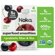 Noka Organic Cherry Acai Smoothie, 4.22 oz Fruit Pouches, 4 Count Smoothie Drinks