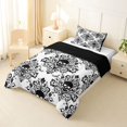 thumbnail image 2 of Homewish Goth Halloween Skull Twin Comforter Sets,Victorian Damask Bedding Set,Black White,Black Reversible,2 Pieces,1 Comforter and 1 Pillowcase, 2 of 7