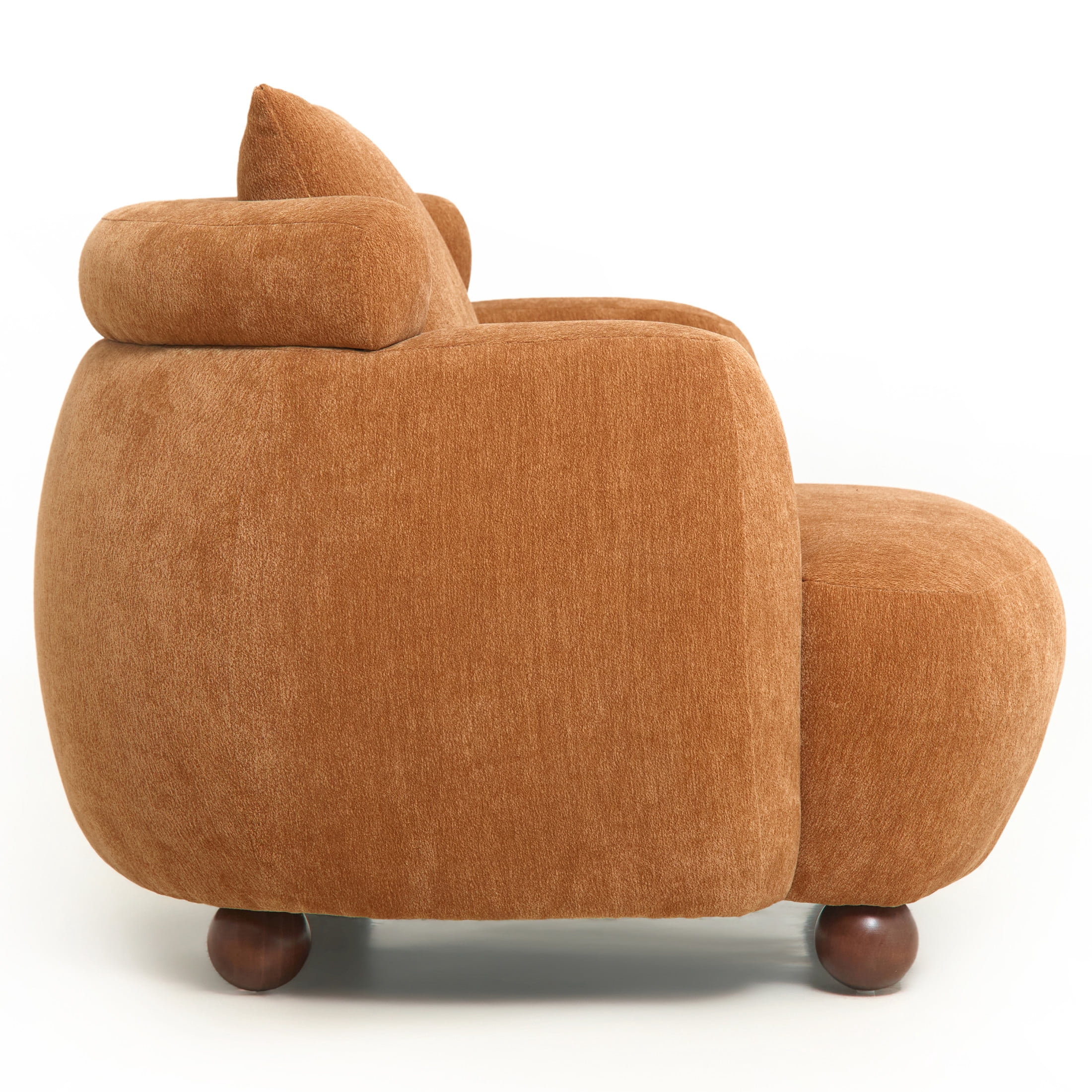 Noble House Arlais 38" Nordic Style Lazy Club Chair, Upholstered Chenille Bucket Accent Sofa with Pillows, Caramel