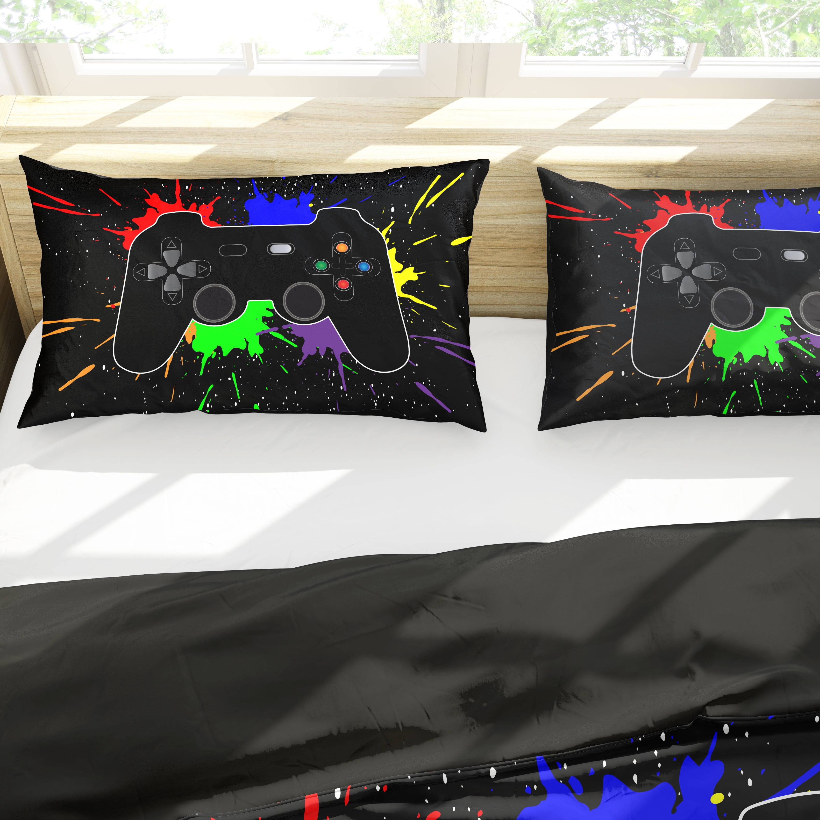 3 Pieces Black Gamer Comforter Set for Boys Gaming Bedding Set Twin Size,Video Game Controller Comforter for Boys Kids Adult 3D Gamepad Microfiber
