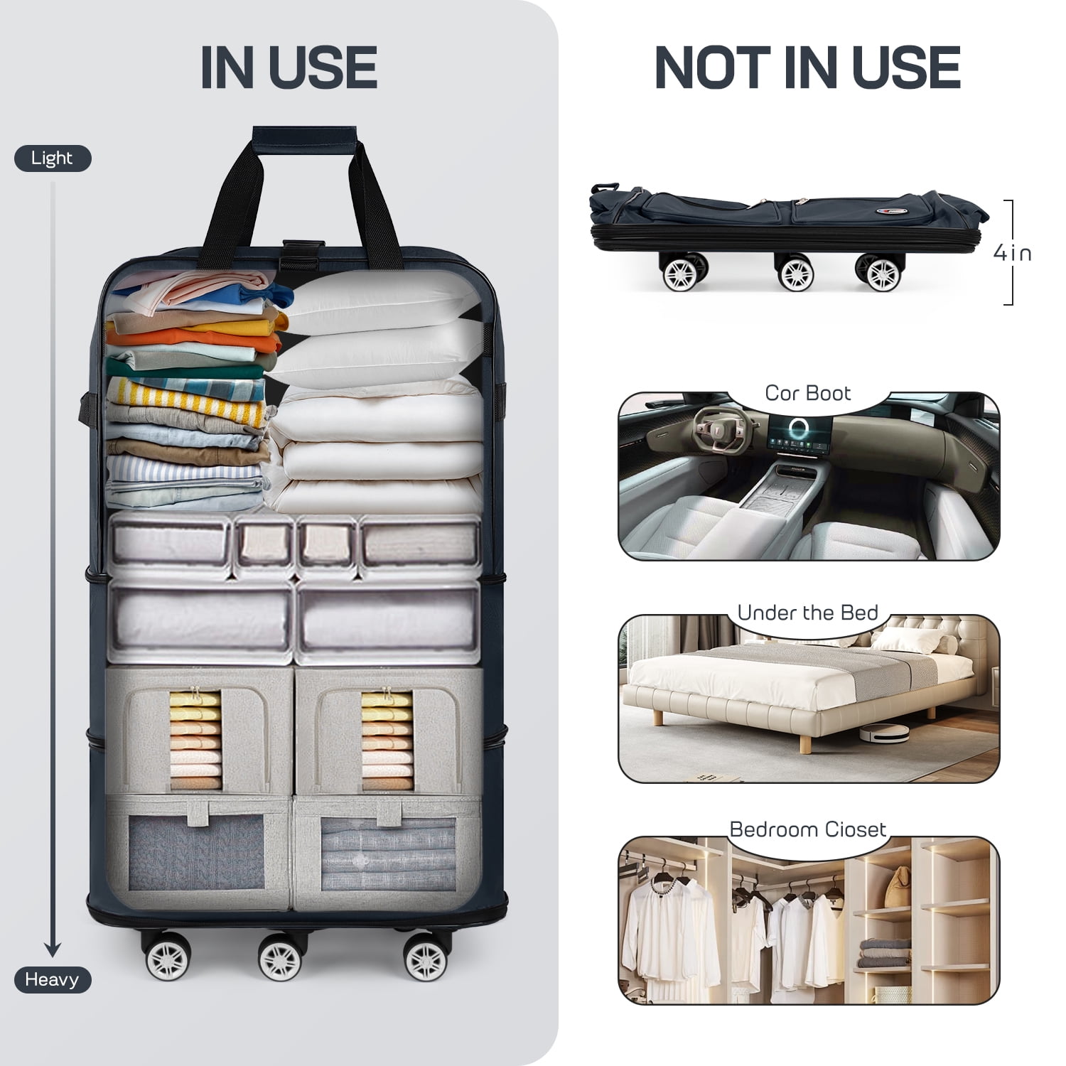 40" Expandable Foldable Luggage Bag,Collapsible Suitcases with Wheels,Rolling Duffle Bag Wheeled Travel Bag for Men Women,MEX-Navy