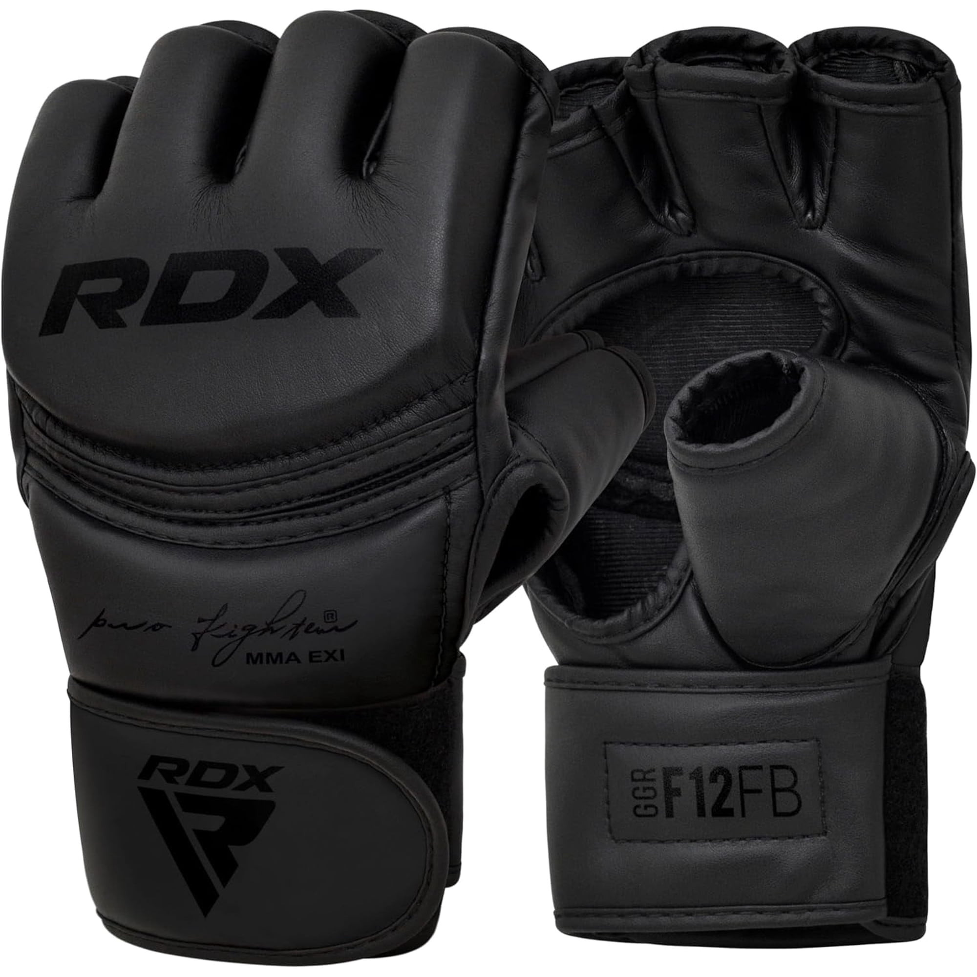 RDX MMA Gloves Grappling Sparring, Maya Hide Leather, Boxing Gloves Men Women Muay Thai Martial Arts Training, Half Finger Adjustable Mitts Wrist Support Kickboxing Cage Fighting Punching Bag Workout