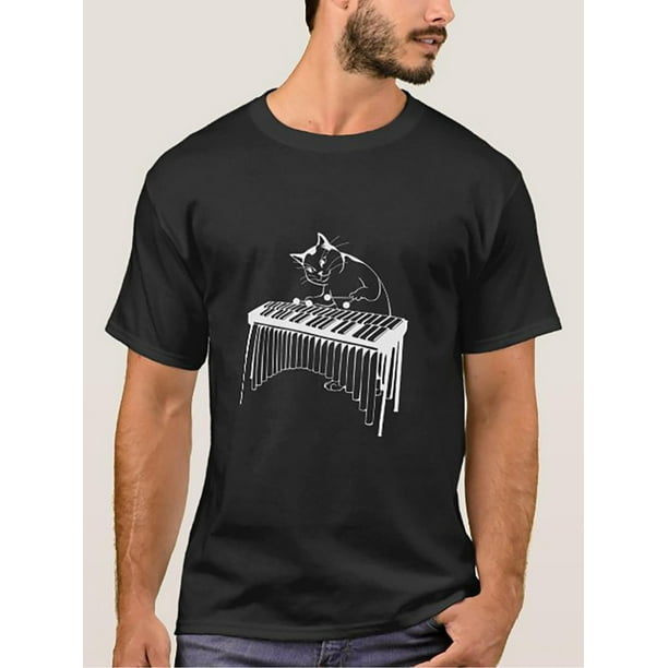 Camiseta con xilófono y música de percusión de gato tocando vibráfono para adultos, hombres, mujeres, adolescentes, jóvenes y ocio.