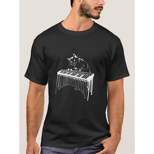 Lifestyle Graphic playera de manga corta estándar para hombreVibraphone Playing Cat Percussion Music Xylophone T-Shirt Tee For Adult, Men, Women, Teen, Teenager, Adolescent, YouthFather's Day, Mothe
