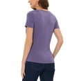 thumbnail image 3 of INSPIRE CHIC Cowl Neck for Women's Short Sleeve Button Decor Ruched Front Casual Basic T-shirt Purple M, 3 of 4