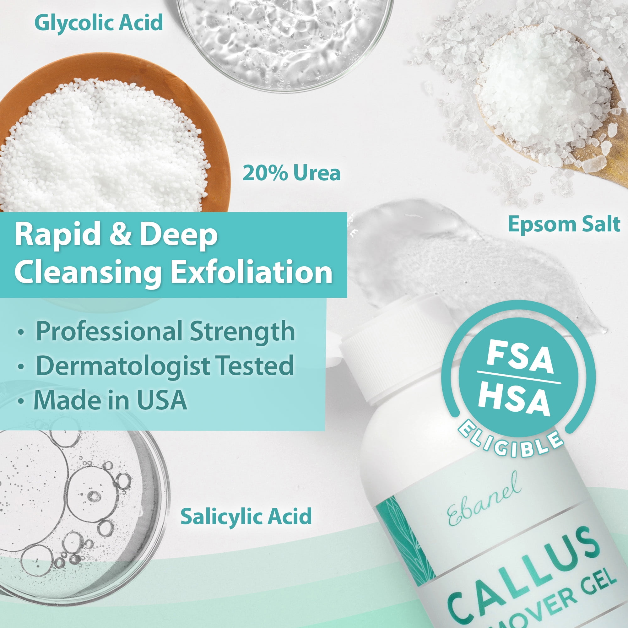 Ebanel Set of Professional Callus Remover for Feet, and Urea Cream 40% plus Salicylic Acid 2%, Heel Foot Callus Remover Gel Exfoliator Dead Skin Cuticle Removal Toenail Softener Keratolytic Pedicure