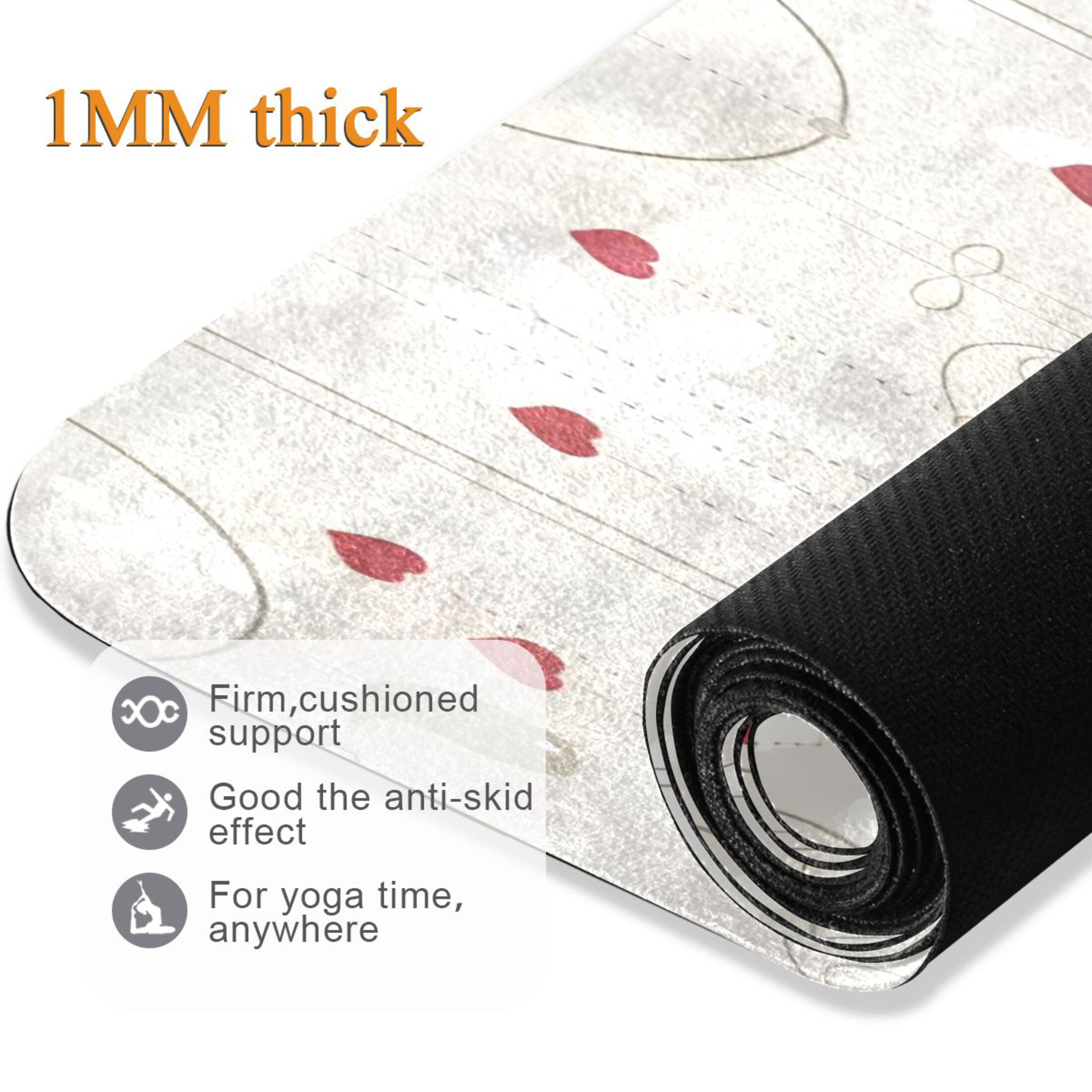 BZSMCE Yoga Mat Women Fitness Mat Flower and Red Heart Pattern