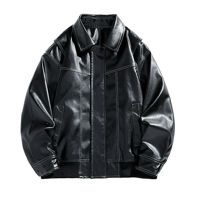 Men's Leather Motorcycle Jacket, Casual Biker Coat with Multiple Pockets, Full Sleeve Synthetic Riding Jacket for Fall and Winter Outdoor Wear