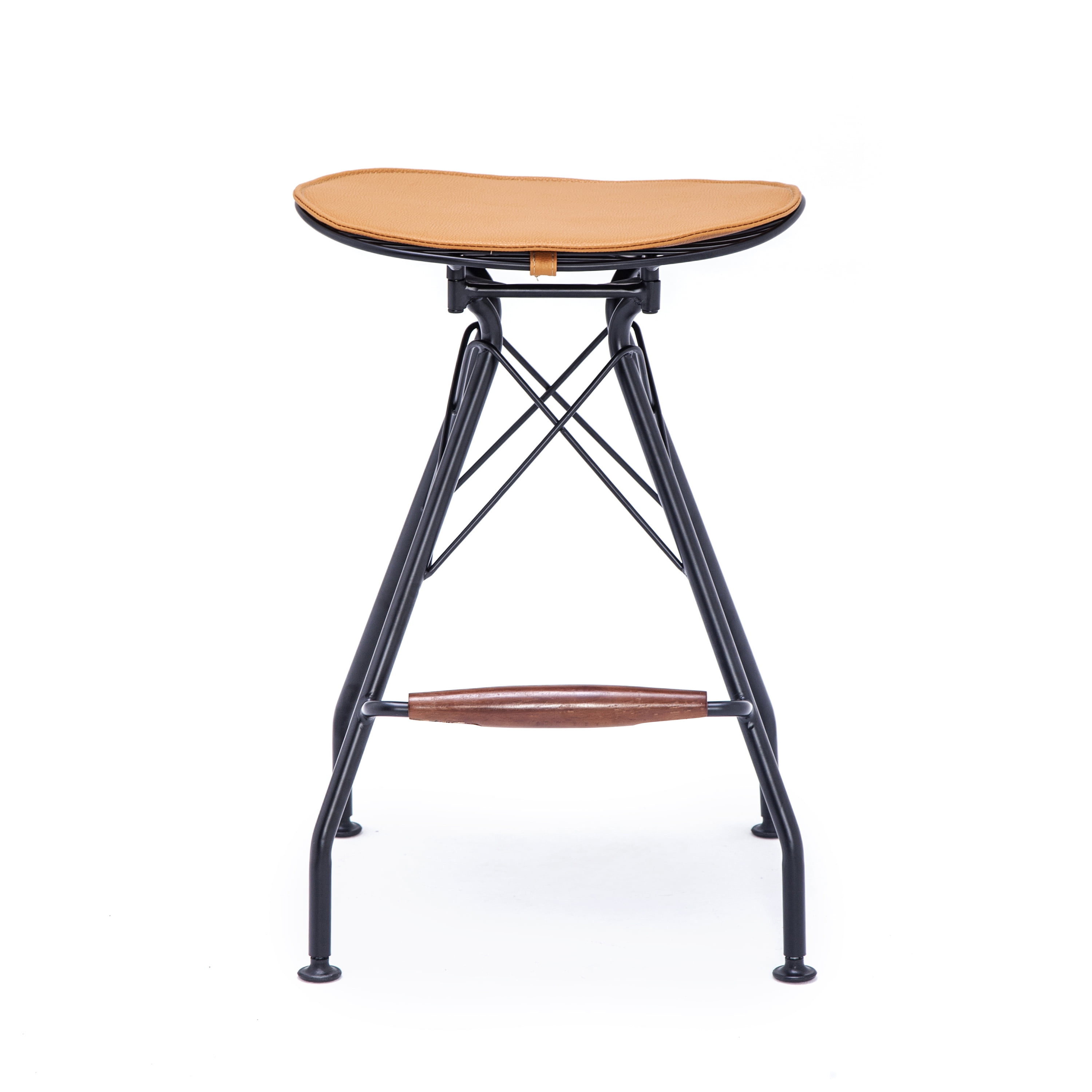 24" Counter Height Bar Stools Set of 2, Industrial Metal Bar Chairs with Faux Leather Seat & Wood Footrest, Farmhouse Kitchen Island Stools