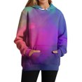 thumbnail image 4 of WTOBBY Women's Tie-Dye Graphic Hoodie, Oversized Casual Pullover, Long Sleeve Patchwork Print Sweatshirt with Vibrant Colors and Street Style Design,Light Purple 5XL, 4 of 6