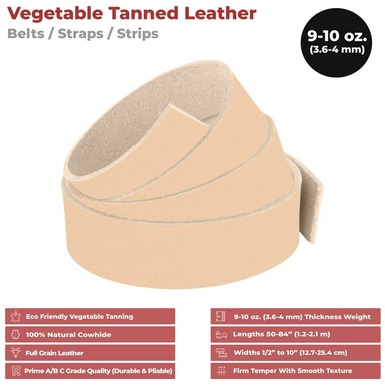 ELW Leather Blank Belt | 9-10 Oz. (3.4-4mm) Thickness | Size: 6x72  (15.24x182cm) Cowhide Vegetable Tanned | Full Grain Strip, Strap | Ideal  for DIY
