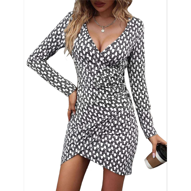 Vestido Informal de Verano y Otoño para Mujer, con Mangas Largas, Estampado Floral, Cuello en V, Cintura Alta, Volantes, Corte A, Suelto y Escalonado. y Negro XL