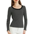 thumbnail image 1 of Camisa a rayas INSPIRE CHIC para mujer, con cuello redondo, de manga larga, básica y casual, color negro, talla S, 1 of 1