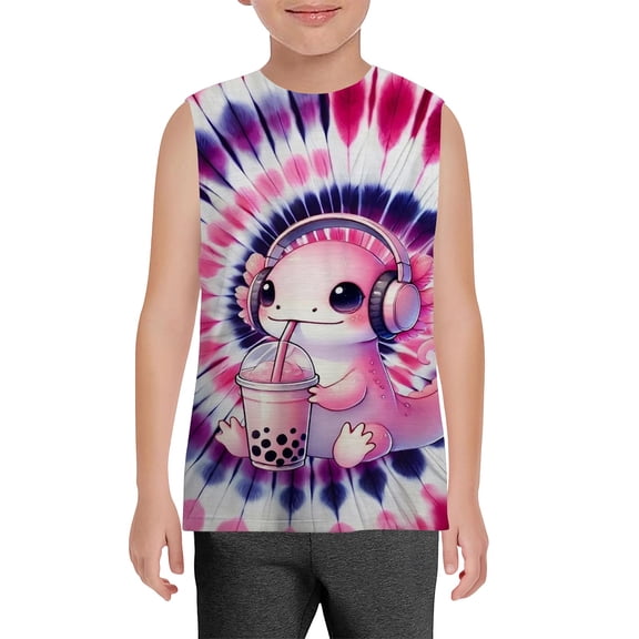 TIREOW Children Boys and Girls Neon Tie Dye Tank Tops Cute Animal Print Funny Crew Neck Sleeveless Undershirt