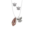 thumbnail image 2 of Delight Jewelry Acrylic Medium Leaf Pearly Brown Silver tone Guardian Angel Charm Necklace and Stud Earrings, 2 of 4