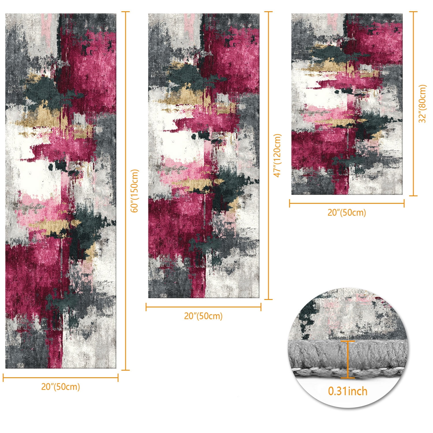 3 Piece Kitchen Rug Set, Non-Slip And Washable, Abstract Pattern Kitchen Hallway Rug, Soft And Comfortable, Suitable For Sinks, Floors, Entrances, Hallways and Bathrooms