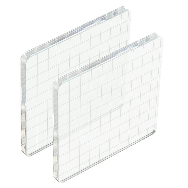 Unique Bargains 4' x 4' Acrylic Stamp Block Clear Stamping Block with Grid Lines Decorative Mounting Blocks Square, 2 Pack